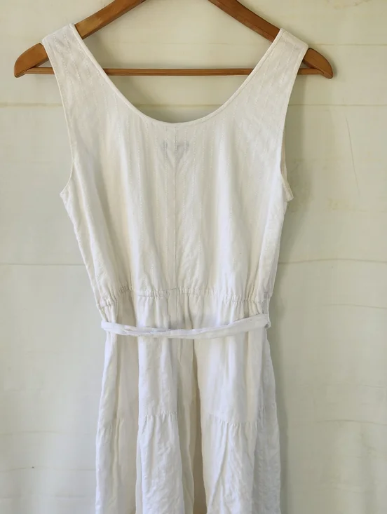 Talbots White Sleeveless Sun Dress with Waist Tie - Picture 9 of 10